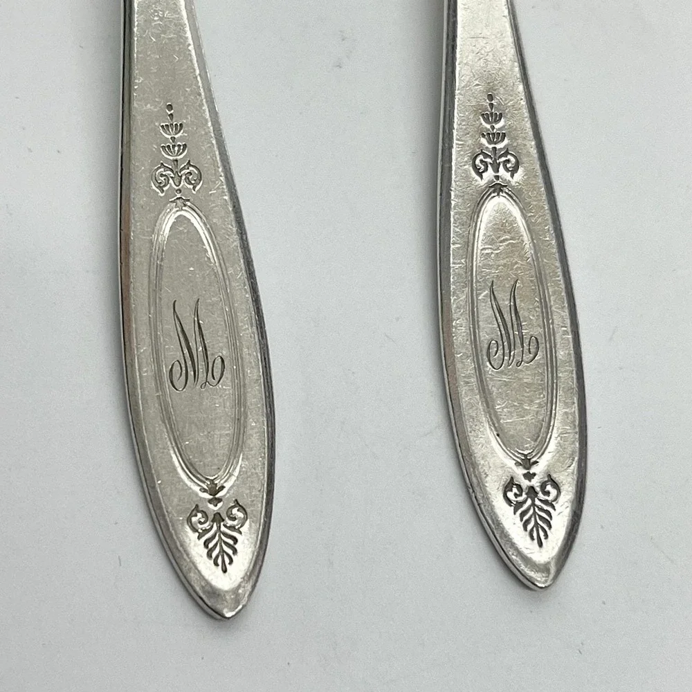 Vtg 1917 Oneida Community Plate Adam Pattern 6 Teaspoons & Butter Knife Monogram